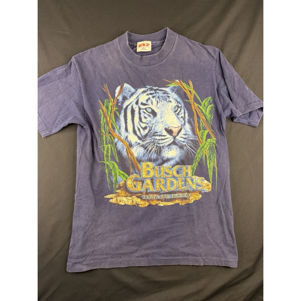 Vintage 90s Busch Gardens Tampa Bay Florida White Tiger T Shirt Navy